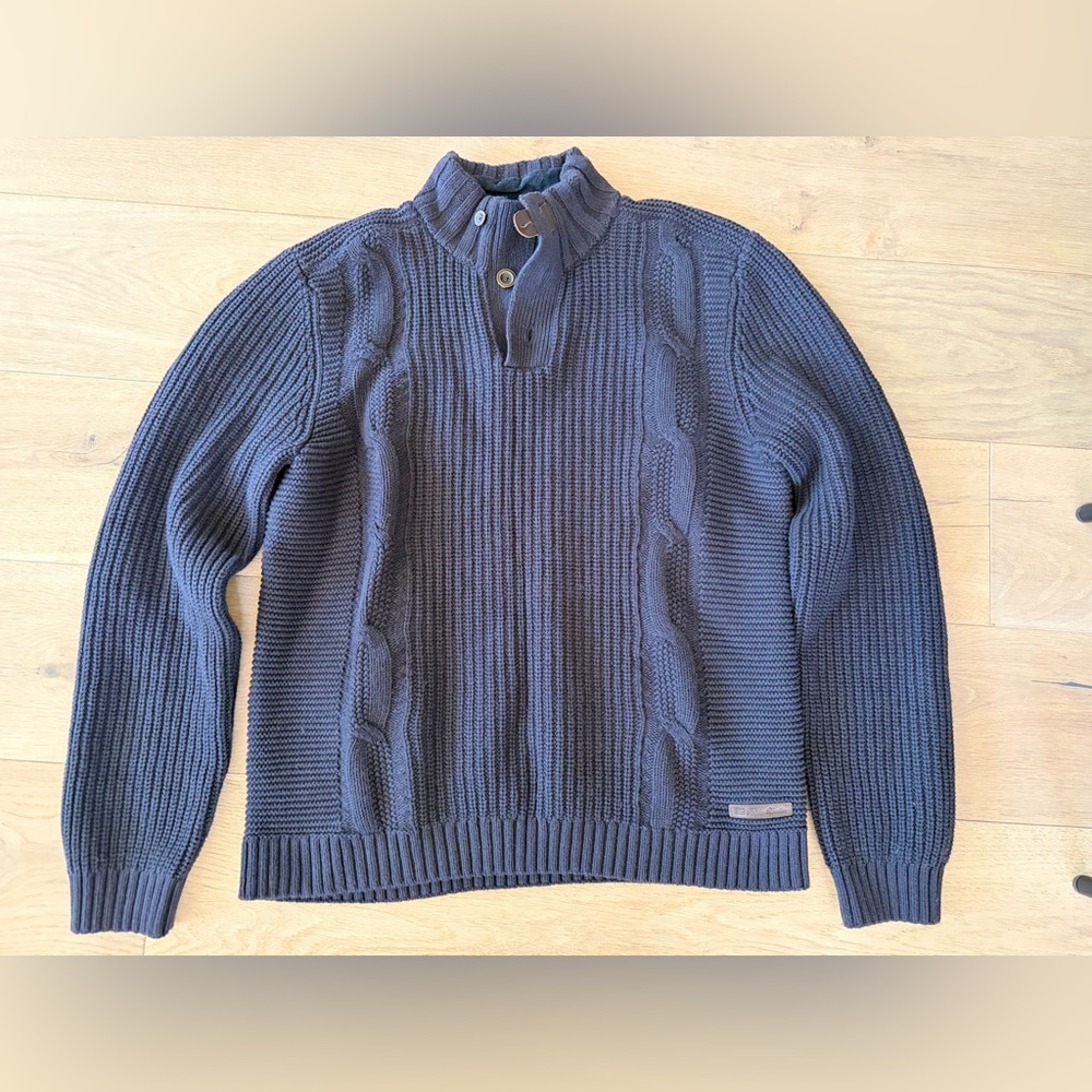 Ted Baker fisherman rib cable knit navy blue sweater - size 6 (XXL)